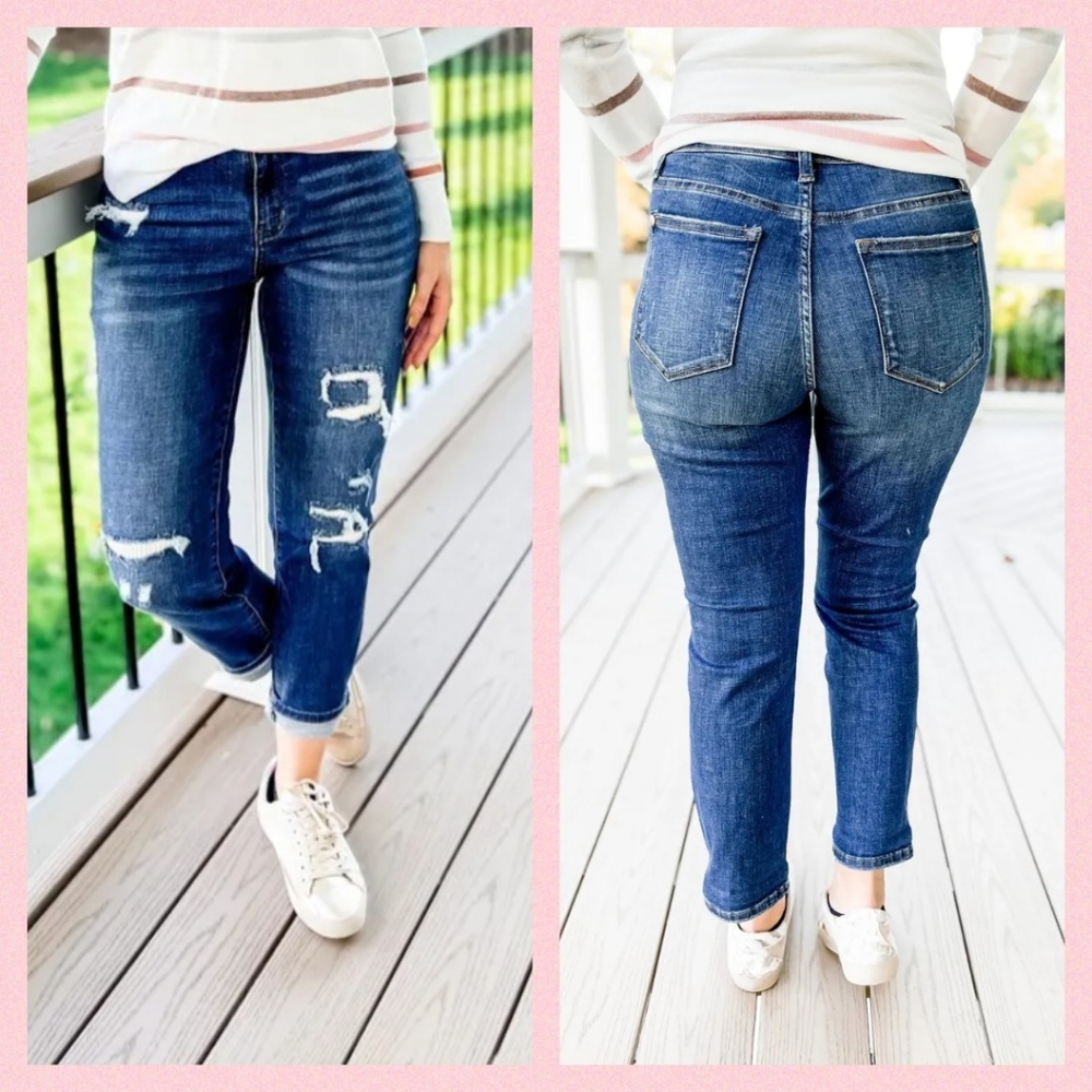 New Judy Blue Thermal Patch Boyfriend Jeans 1